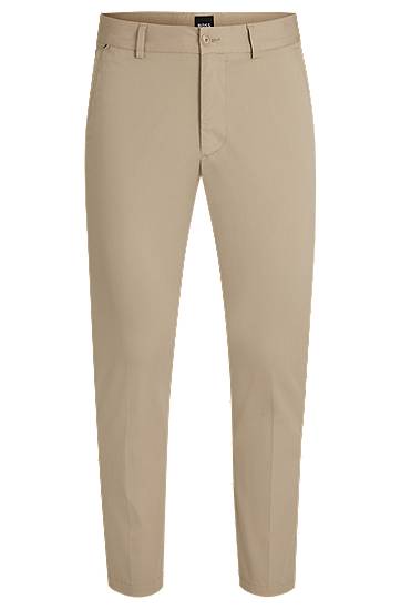 Hlače BOSS Slim-Fit Cotton-Blend Satin Trousers Bež | 50540650