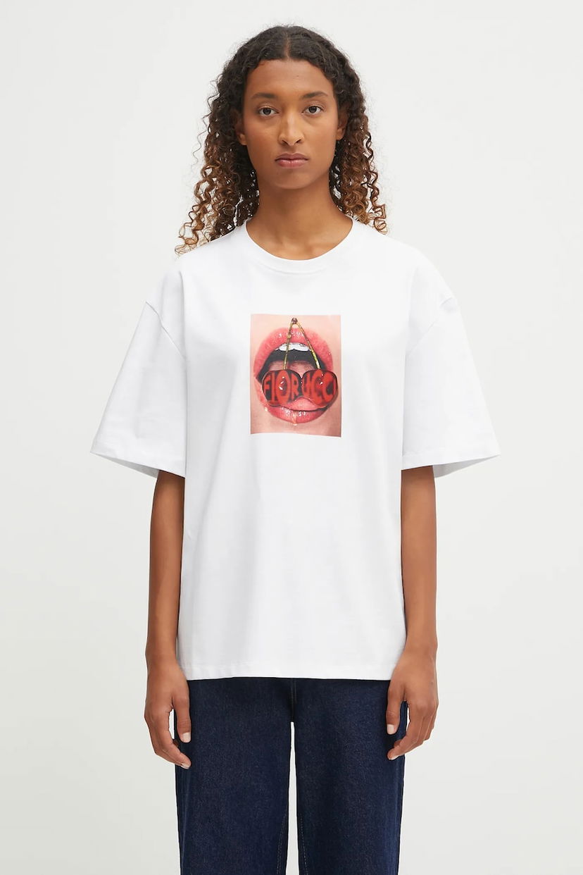 Majica Fiorucci Fiorucci Cherry Mouth Print Boxy Fit T-Shirt Bela | W02FPTSH103CJ01WH03