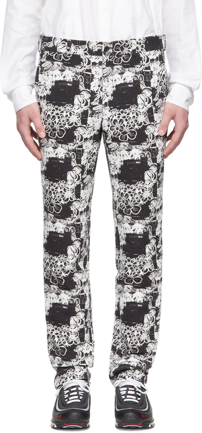 Hlače Comme des Garçons Floral Print Cotton Trousers Črna | PI-P042-1