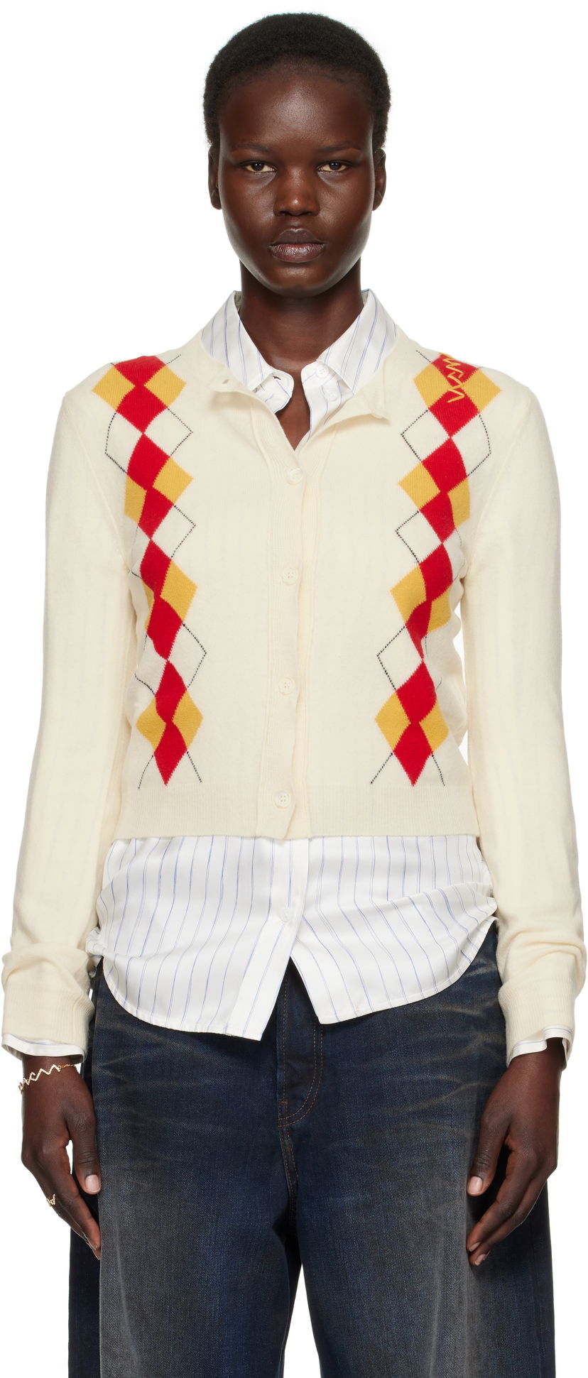 Pleteni pulover Marni Marni Argyle Wool Cropped Cardigan Bela | CDMD0397Q0 UFH546