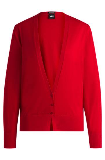 Pleteni pulover BOSS BOSS Virgin Wool V-Neck Cardigan Rdeča | 50530713