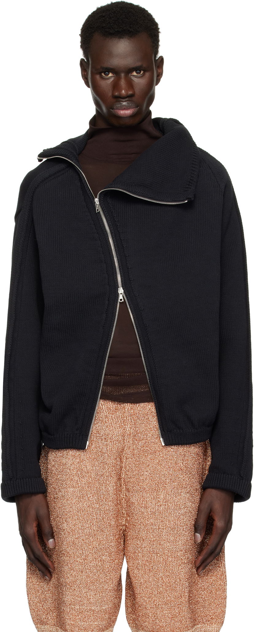 Pleteni pulover Dries Van Noten Dries Van Noten Zip Cotton Sweater Črna | 251-021225-1704
