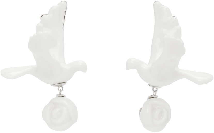 Uhani SHUSHU/TONG YVMIN Edition Ceramics Pigeon With Rose Drop Earrings Bela | 25626WHT00DLR