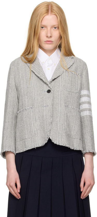 Jakna Thom Browne Thom Browne Tweed Fray 4-Bar Cropped Sack Blazer Siva | FBC788T-F0512, 0