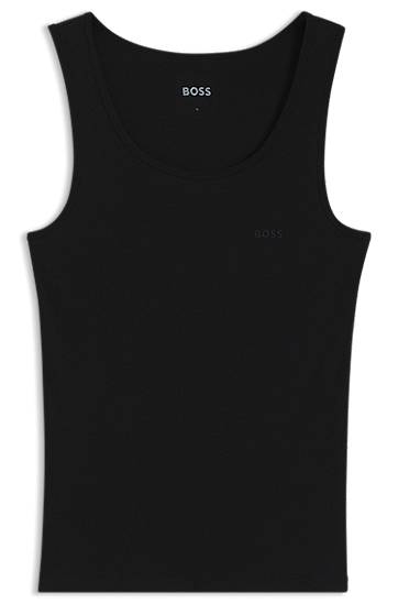 Majica brez rokavov BOSS BOSS Cotton Tank Top with Embroidered Logo Črna | 50542132