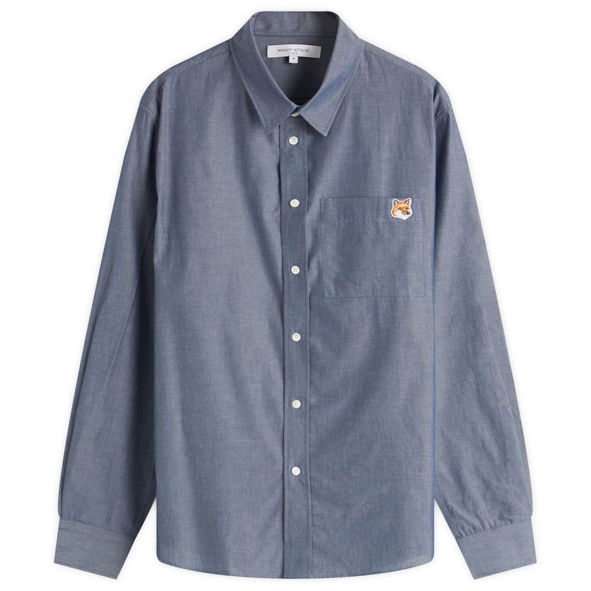 Srajce MAISON KITSUNÉ Maison Kitsuné Fox Head Chambray Shirt, Size Large Modra | OM00432WC5043-P470