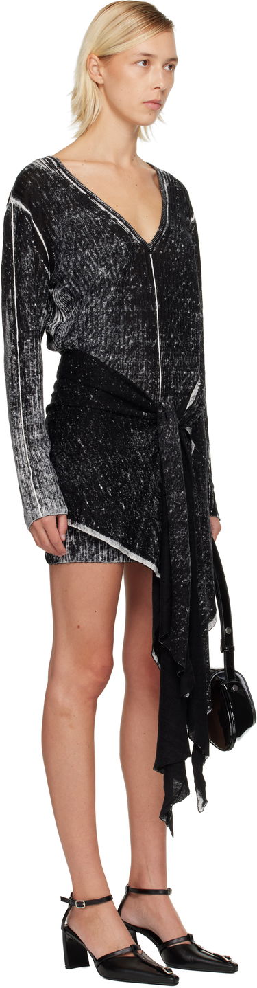 Obleke Diesel M-Egaknot Distressed V-Neck Tie-Front Minidress Črna | A18864 0BJBR, 1