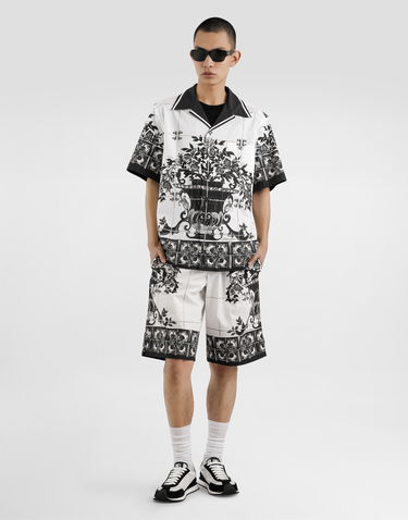 Kratke hlače Dolce & Gabbana Dolce & Gabbana Majolica-Print Poplin Shorts Bela | GV37ATHH5ECI33TN, 1