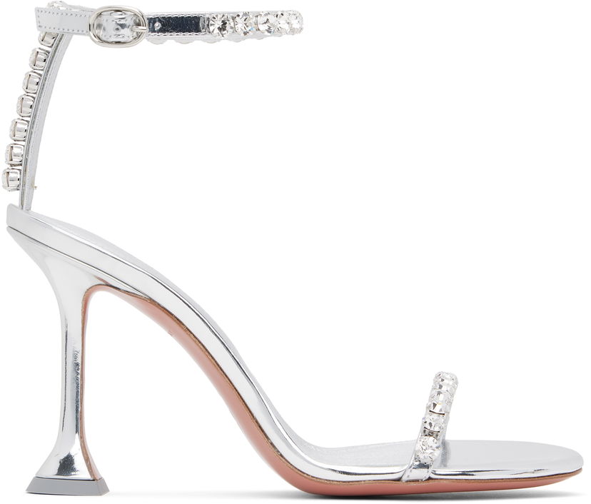 Obleke Amina Muaddi Amina Muaddi Gigi 95 Heeled Sandals Kovinski | GIGI SANDAL 95