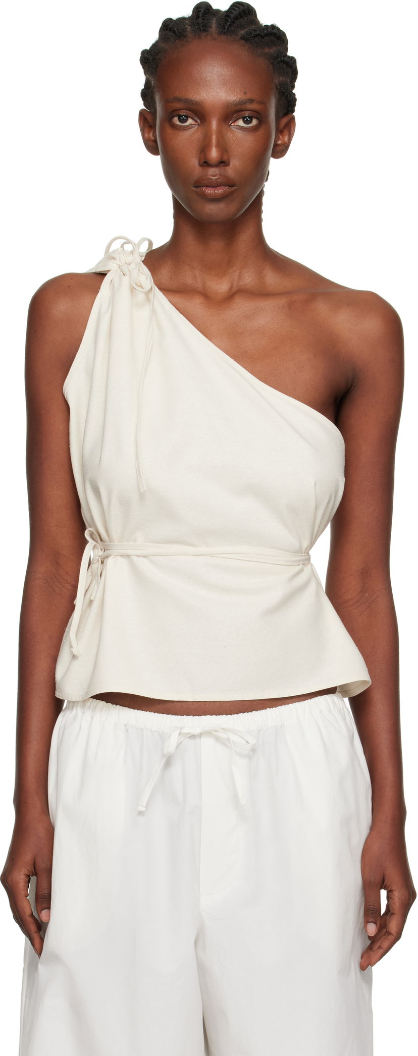 Majica brez rokavov Baserange Baserange One Shoulder Tie Waist Top Bela | TSVI-WS-AU25