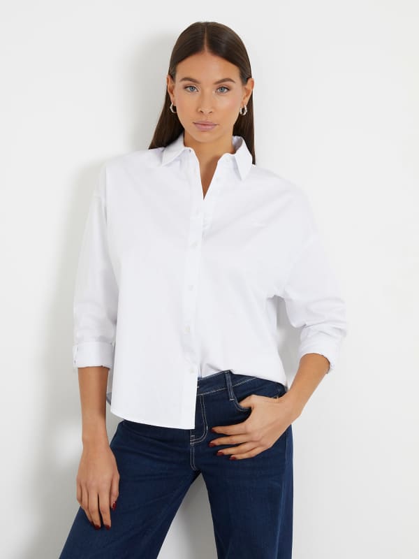 Srajce GUESS Relaxed Fit Shirt Bela | W4RH51WD2M1