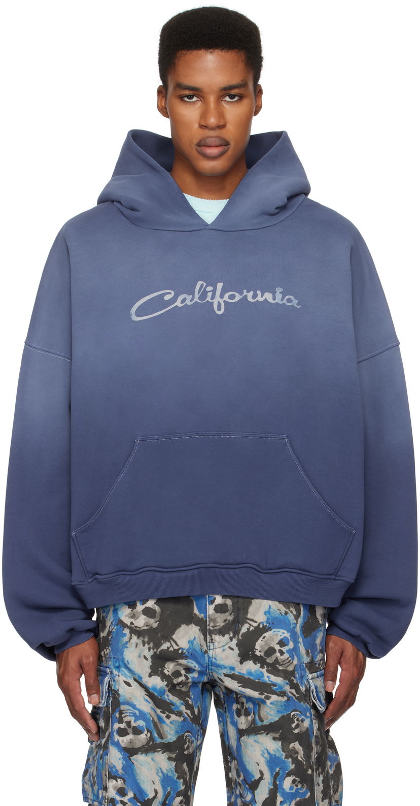 Pulover ERL 'California' Print Fleece Hoodie Modra | ERL09T022