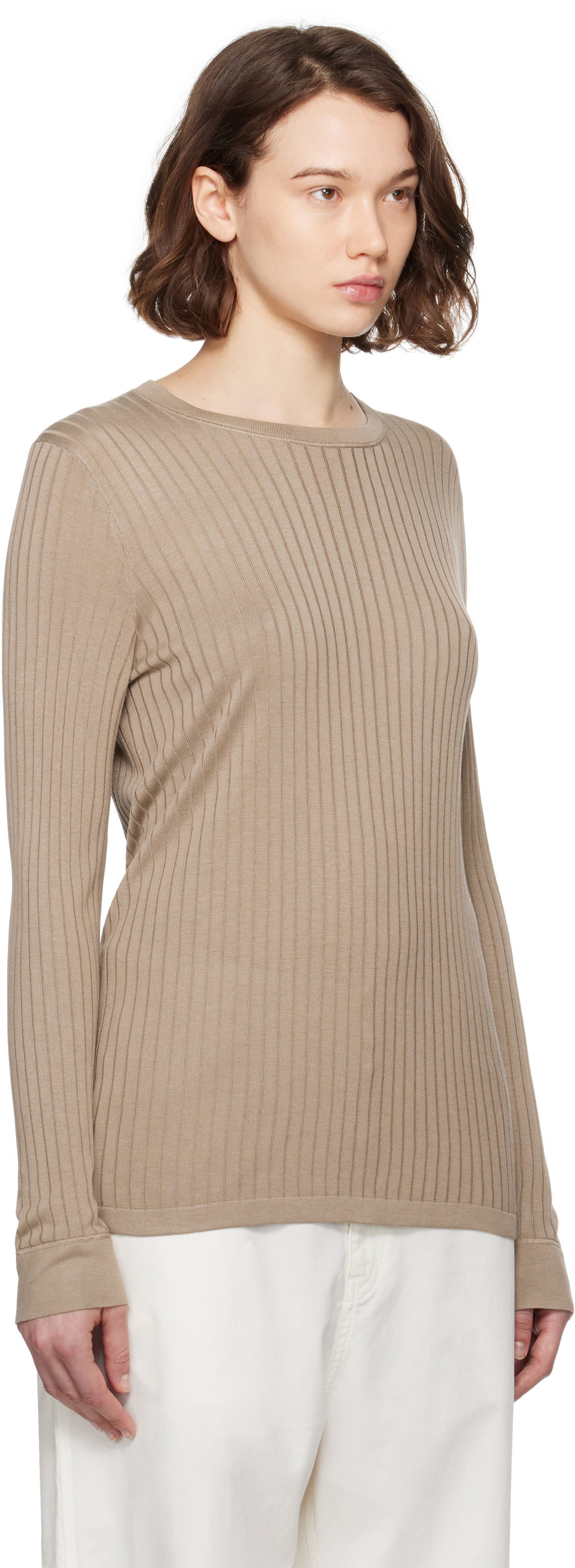 Pleteni pulover The Row The Row Keya Ribbed Knit Sweater Bež | 8970-Y913, 1
