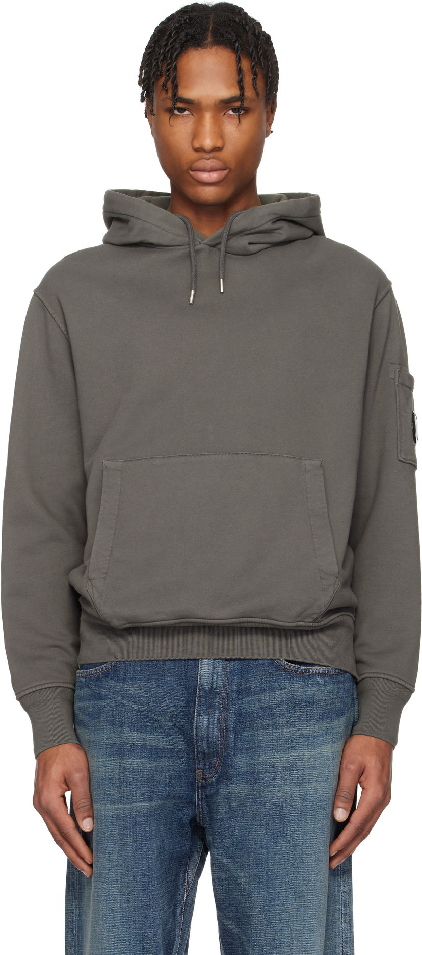 Pulover C.P. Company C.P. Company Diagonal Fleece Resist Dyed Lens Hoodie Siva | 18CMSS099A-110044R