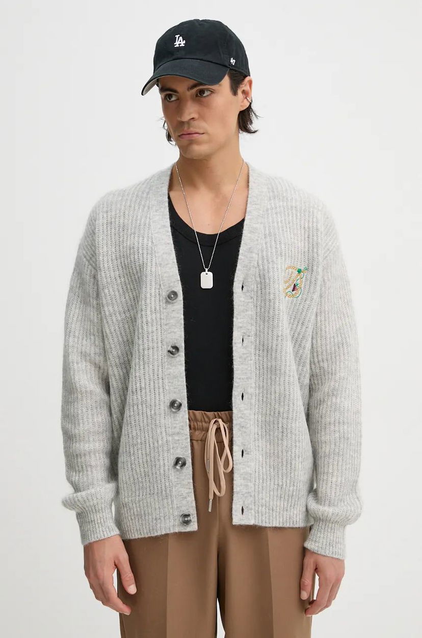 Pleteni pulover Drôle de Monsieur Wool Cardigan Siva | E.CA130.PA021.GY