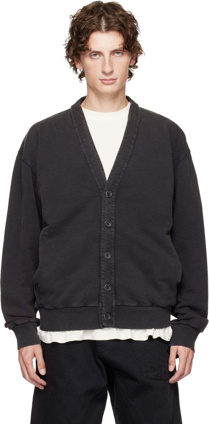 Pleteni pulover JW Anderson JW Anderson Garment-Dyed Cardigan Črna | JW0246-PG1842