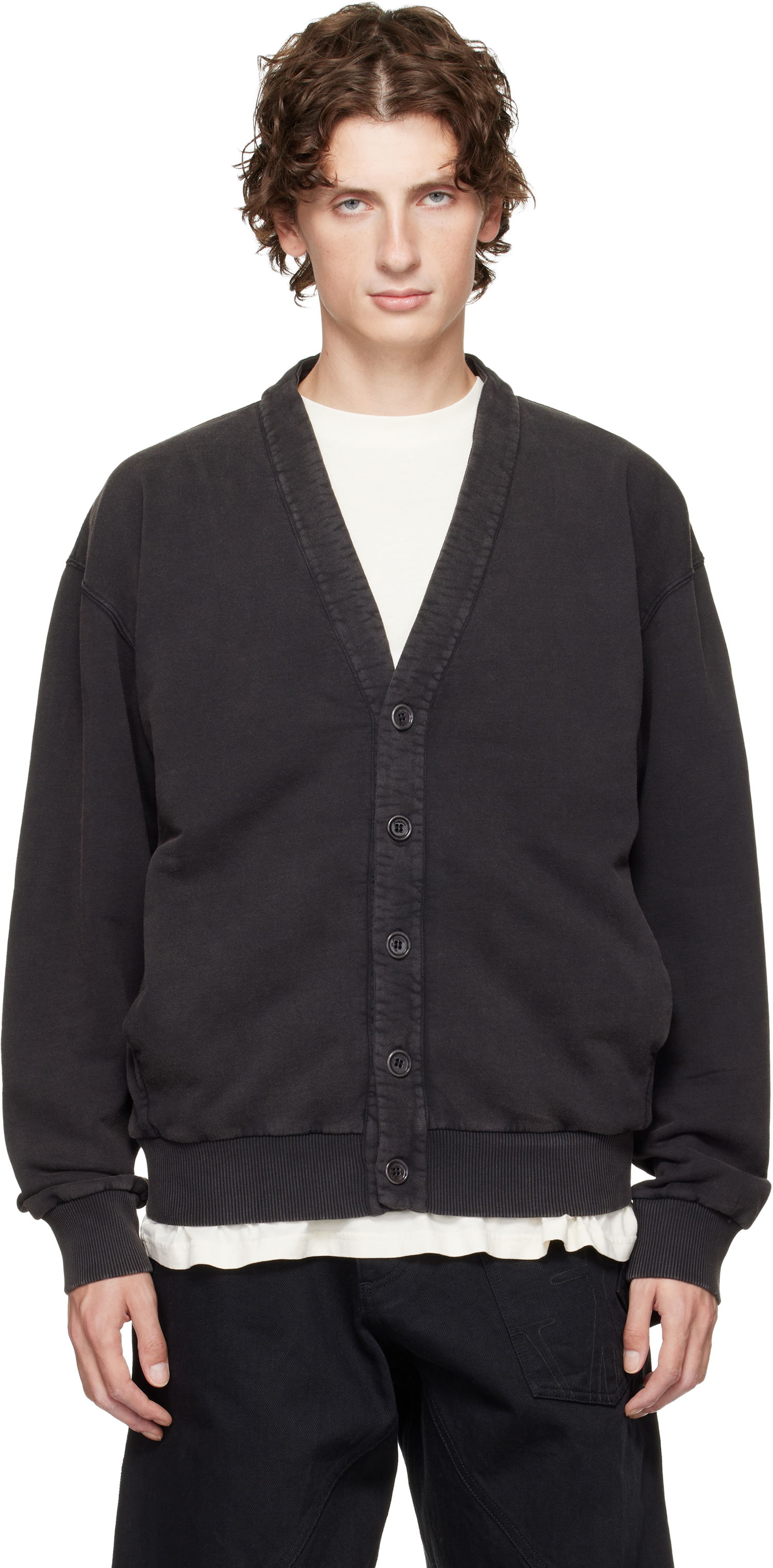 Pleteni pulover JW Anderson JW Anderson Garment-Dyed Cardigan Črna | JW0246-PG1842, 0