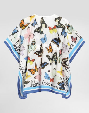 Obleke Dolce & Gabbana Dolce & Gabbana Butterfly Print Batiste Caftan Bela | LB7A14FI5KTHB5KB, 1