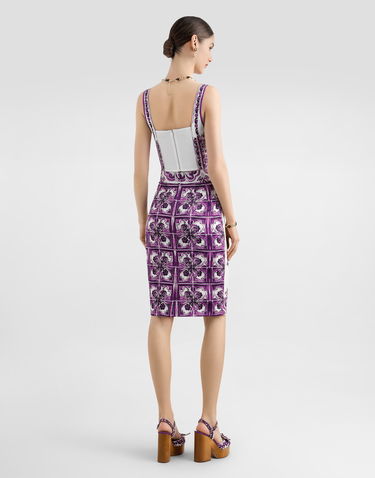 Majica brez rokavov Dolce & Gabbana Dolce & Gabbana Majolica-Print Charmeuse Bustier Top Lila | F7AZ2THPAB8IP3TN, 2