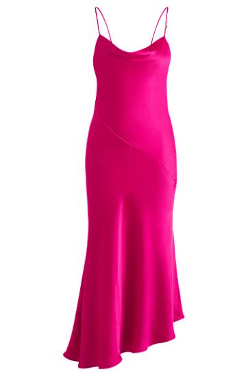 Obleke BOSS Satin Cowl Neck Asymmetrical Hem Midi Slip Dress Roza | 50538974