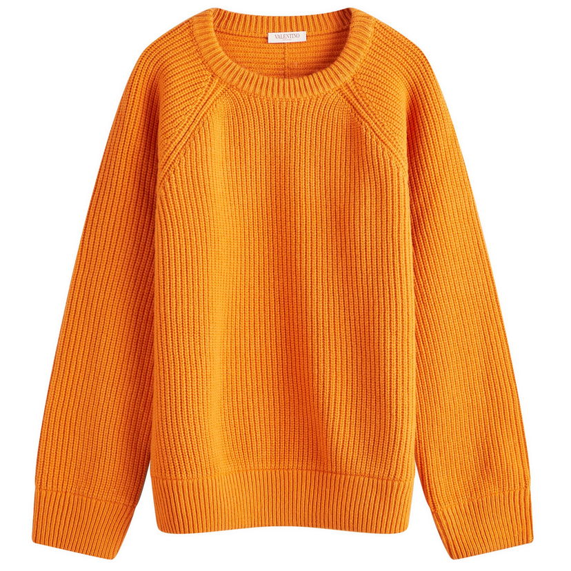 Pleteni pulover Valentino Fisherman Rib Crew Knit Oranžna | 5V0KC31CAGY-NH5