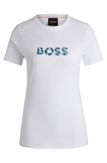 Majica BOSS BOSS Cotton-Jersey T-Shirt with Seasonal Logo Bela | 50535322