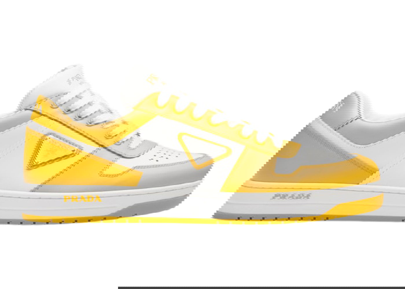Superge in čevlji Prada Downtown Low Top Sneakers Leather White Yellow Sun Rumena | 2EE364_3LKG_F0A7U, 0