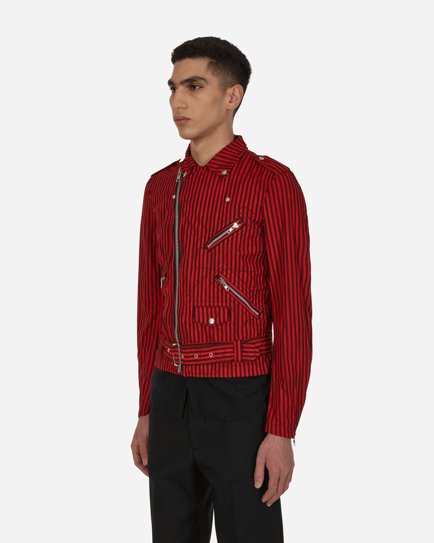 Jakna Comme des Garçons Stripe Biker Jacket Rdeča | FI-J002 1, 1