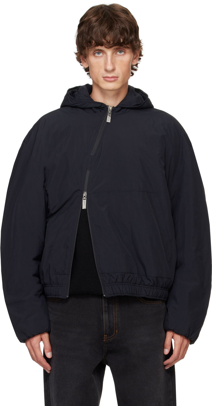Puhovka ADER ERROR Hooded Asymmetrical Zip Jacket Črna | BN01FWJK1302BK