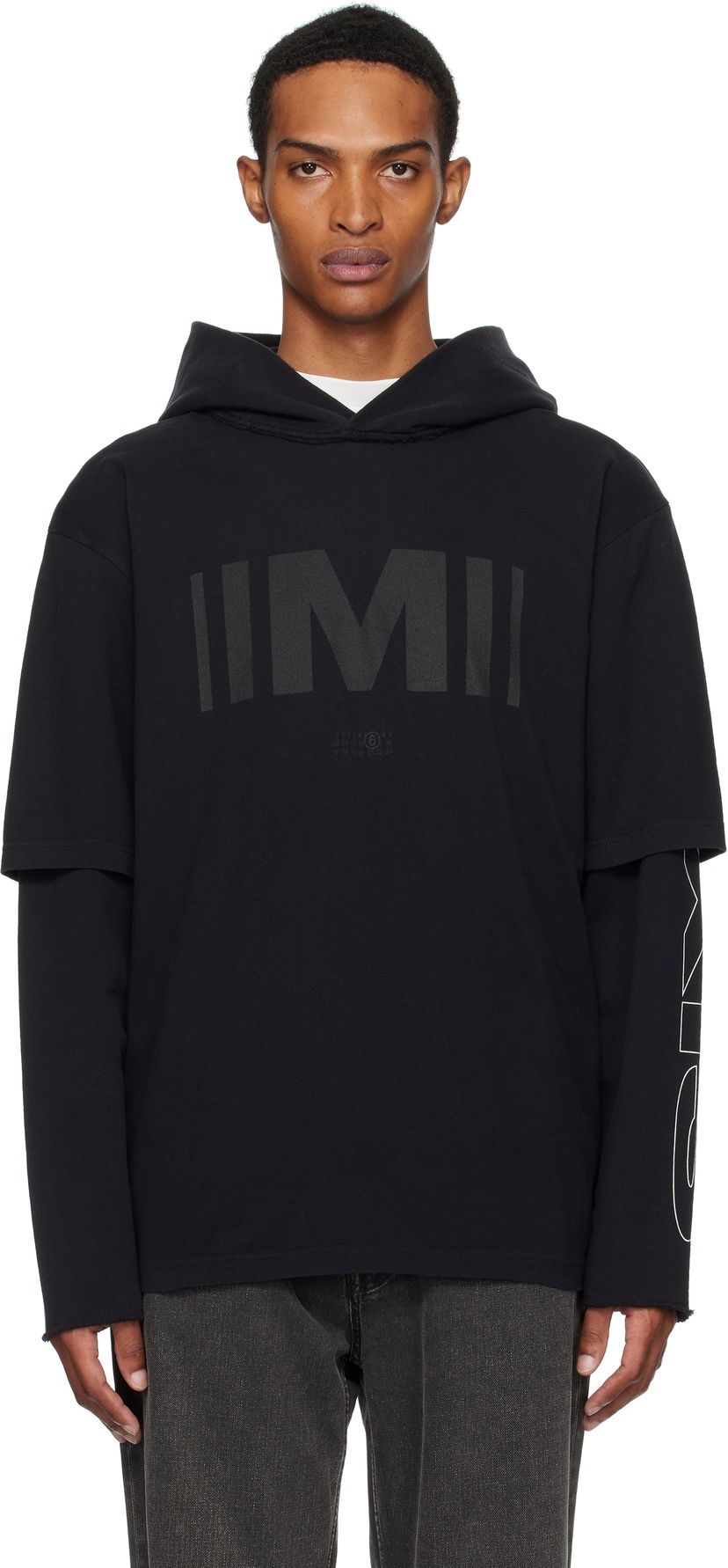 Pulover Maison Margiela MM6 Maison Margiela Printed Layered Hoodie Črna | SH0GU0032 M20050