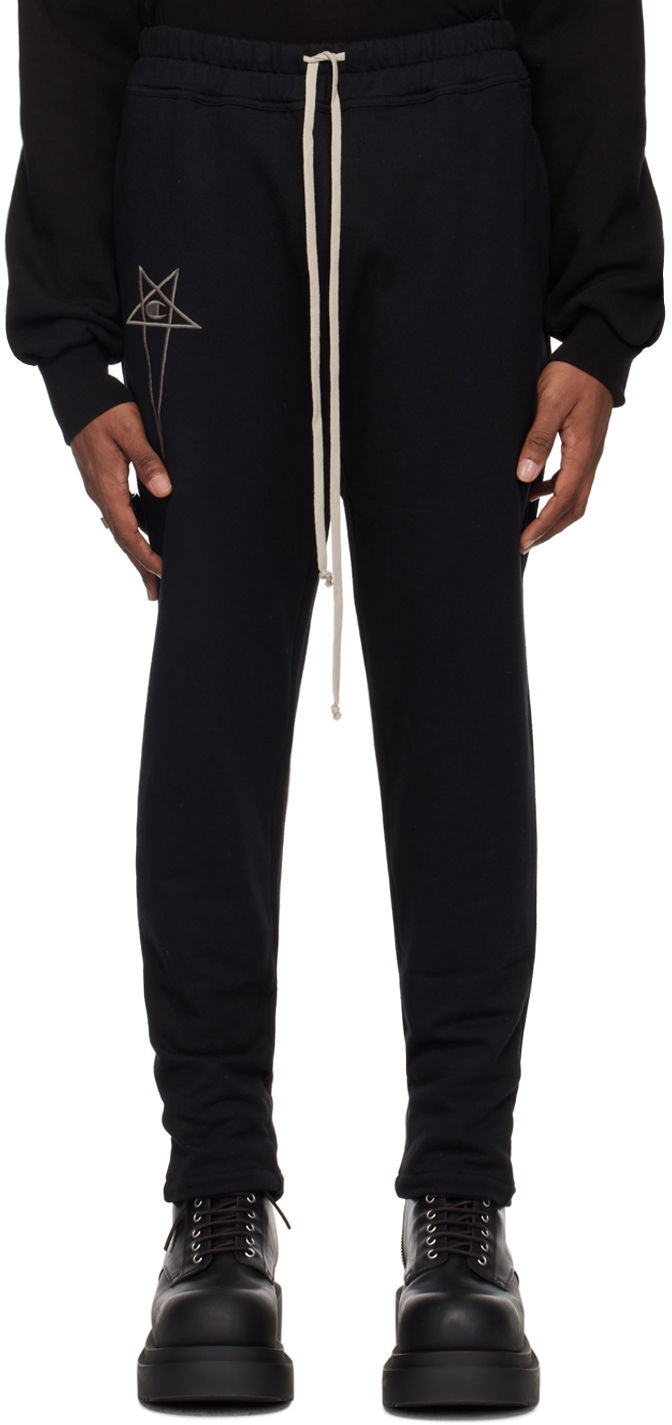 Trenirka Rick Owens Embroidered Logo Cotton-Jersey Sweatpants Črna | CM01D0471 CHFE