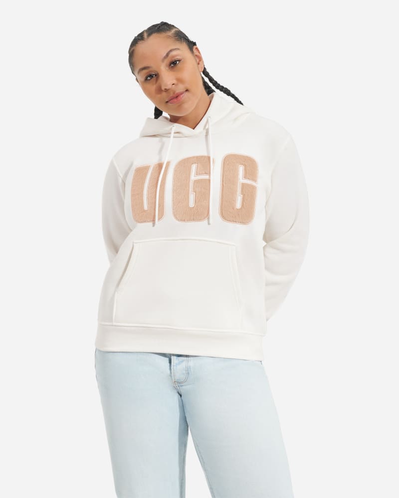 Pulover UGG ® Rey fluff Logo Hoodie Bela | 1144506-NSSN, 0