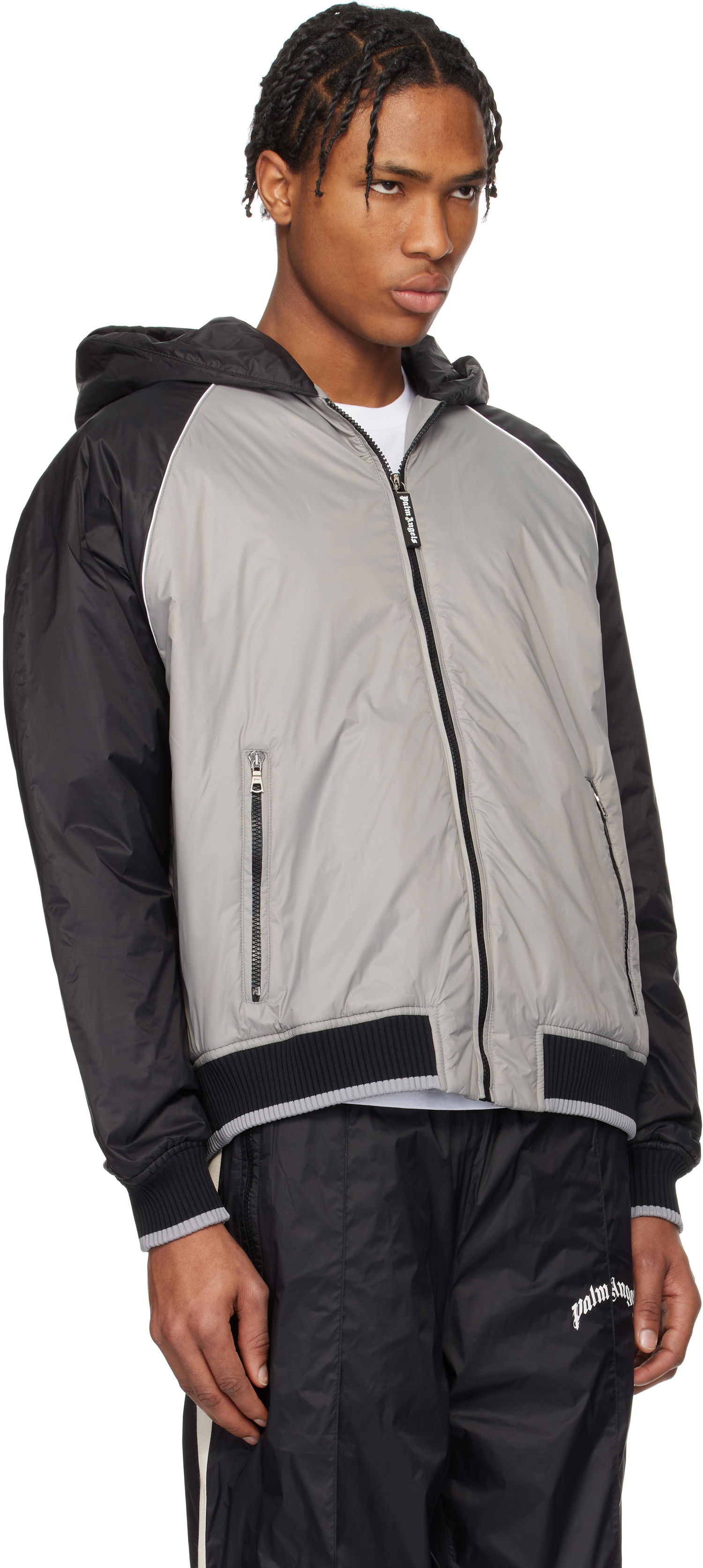 Bomber jakna Palm Angels Palm Angels Curved Logo Windbreaker Jacket Siva | PMEA289S25FAB0010910, 1