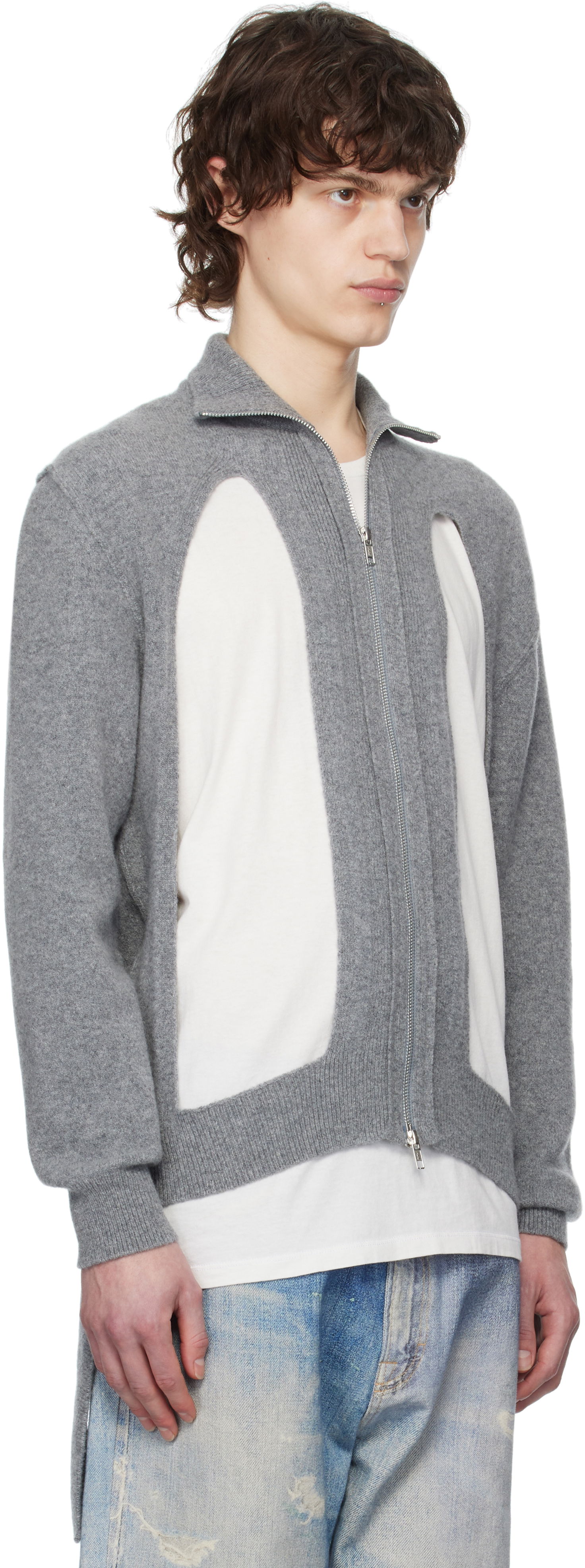 Pleteni pulover Simone Rocha Simone Rocha Zip Up Cut Out Window Cardigan Siva | LMK4M 0660, 1