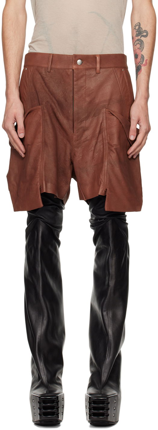 Kratke hlače Rick Owens Rick Owens Porterville Stefan Cargo Leather Shorts Rjava | RU02D6382 LBA, 0