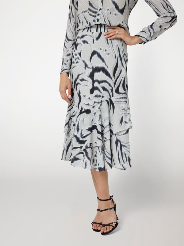 Krila GUESS Zebra Print Flowy Midi Skirt Siva | W4BD83WGLA2