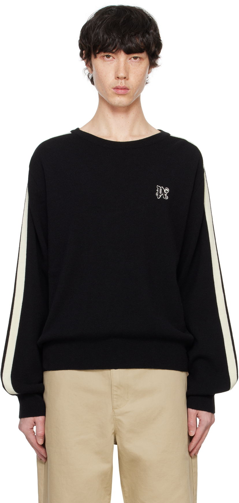 Pleteni pulover Palm Angels Track Crewneck Sweater Črna | PMHE075F24KNI0011003