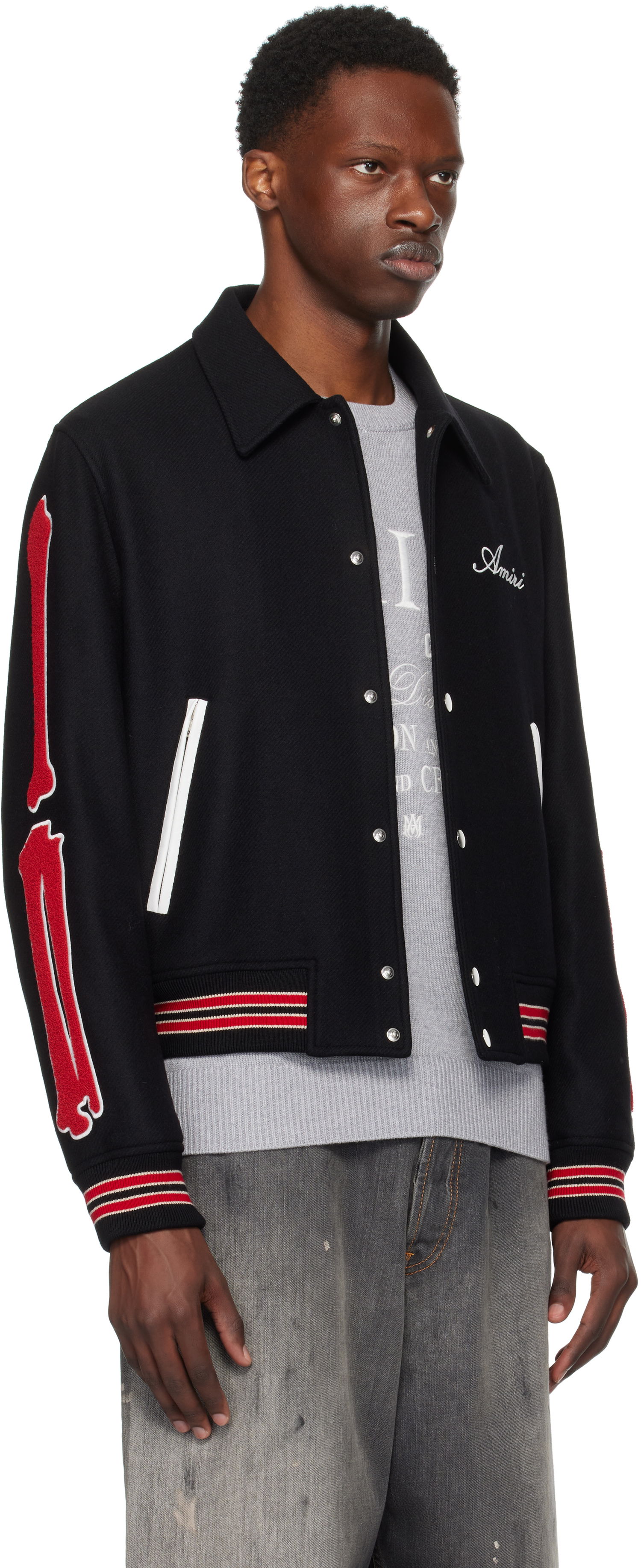 Bomber jakna AMIRI Bones Wool Bomber Jacket Črna | AMOUVY1009, 1