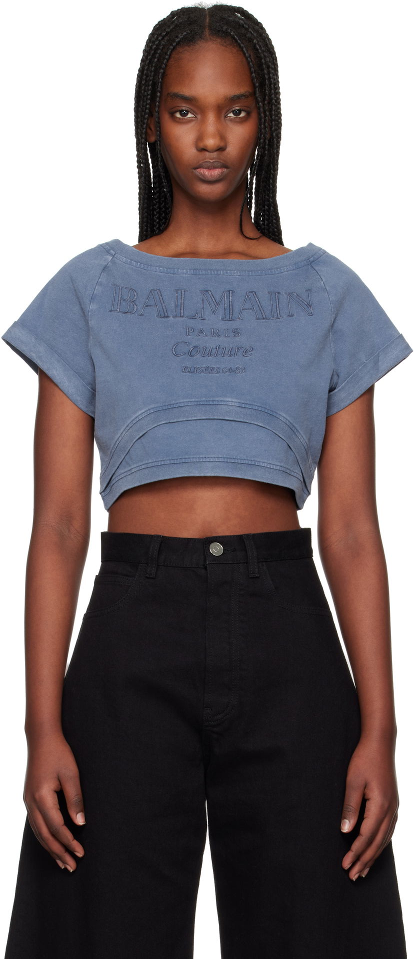 Krop-top Balmain Balmain Cropped Couture Embroidered T-Shirt Modra | EF1EE121BC96