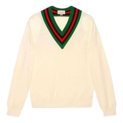 Pleteni pulover Gucci Knit V-Neck Jumper Bela | 576802-XKAUK-9133