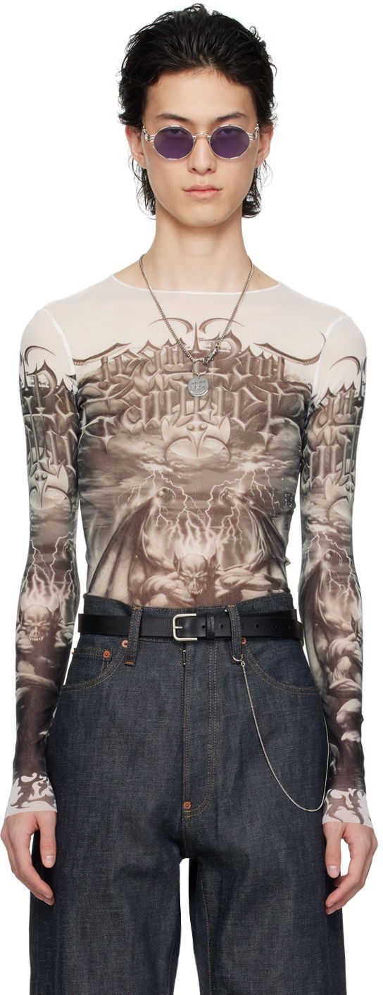 Majica Jean Paul Gaultier Jean Paul Gaultier 'The Diablo' Graphic Mesh Long Sleeve T-Shirt Bela | 24/25-U-TO137-T546-0100, 0