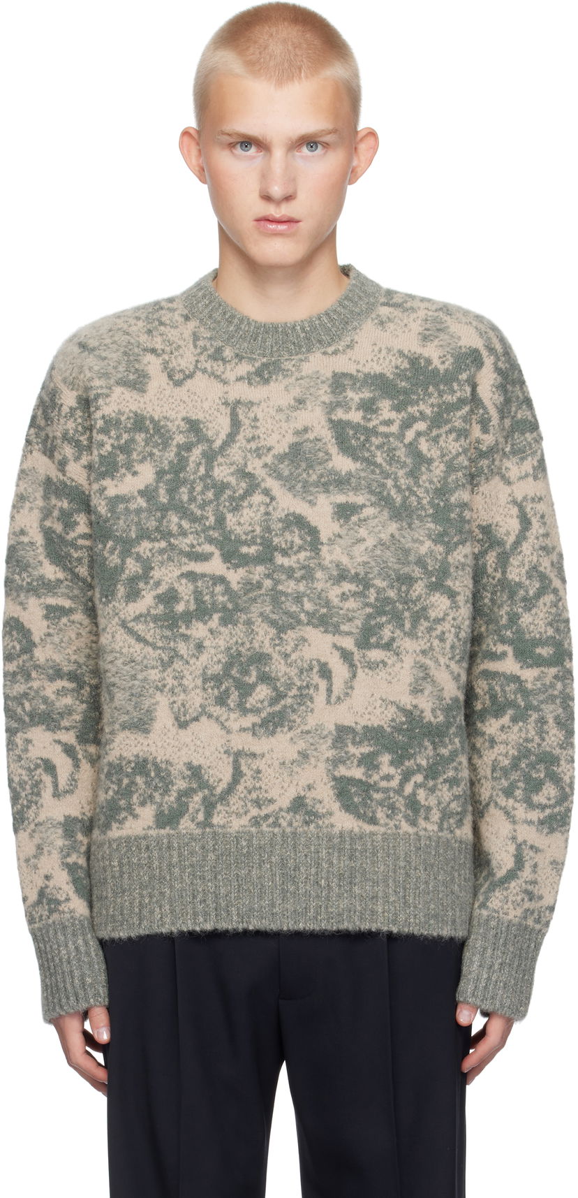 Pleteni pulover AMI Alpaca Mohair Jacquard Crewneck Sweater Zelena | UKS048.KN0060