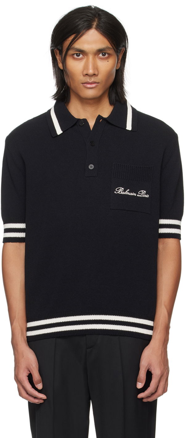Polo majica Balmain Signature Polo Črna | CH1GB045KF96