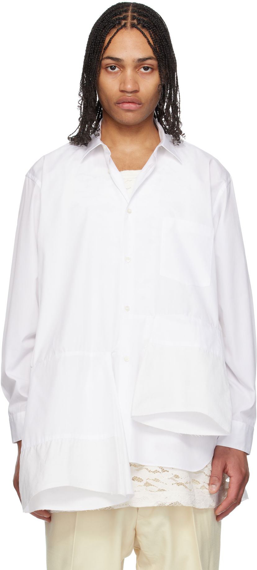 Srajce Comme des Garçons Homme Plus Layered Cotton Cloth Shirt Bela | PO-B024-051