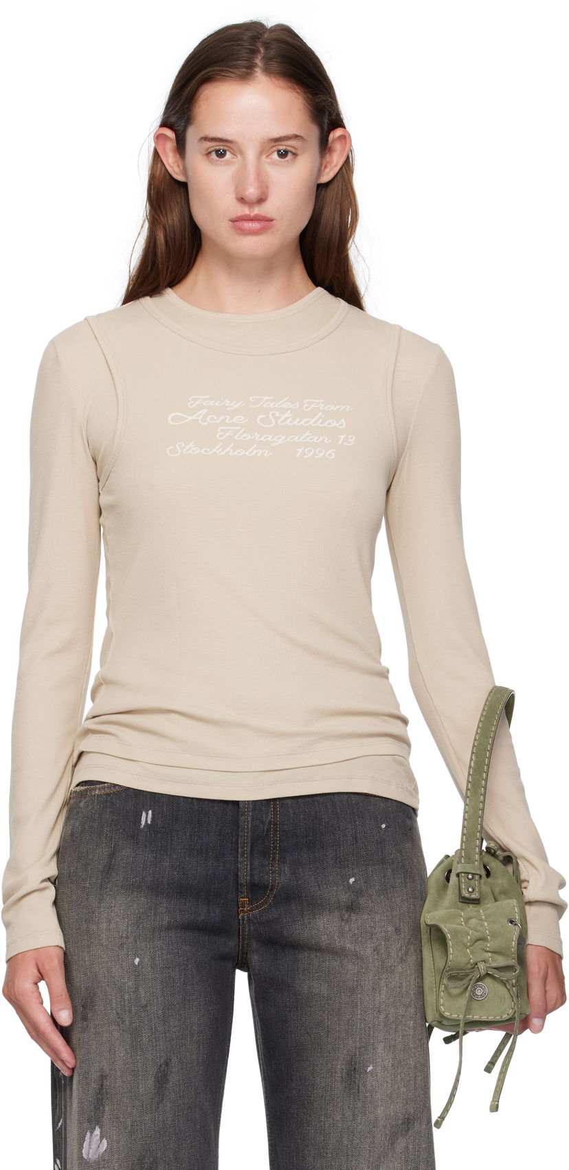 Majica Acne Studios Acne Studios Layered Long Sleeve T-Shirt Bež | AL0491-