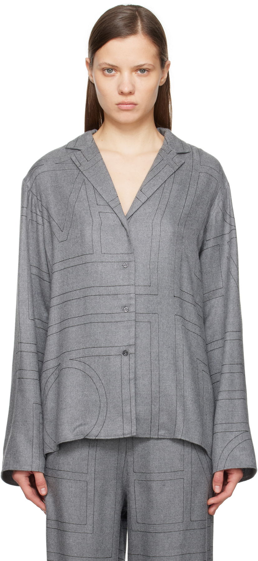 Srajce TOTEME TOTEME Monogram Flannel Pajama Shirt Siva | 251-WRT976-FB0080