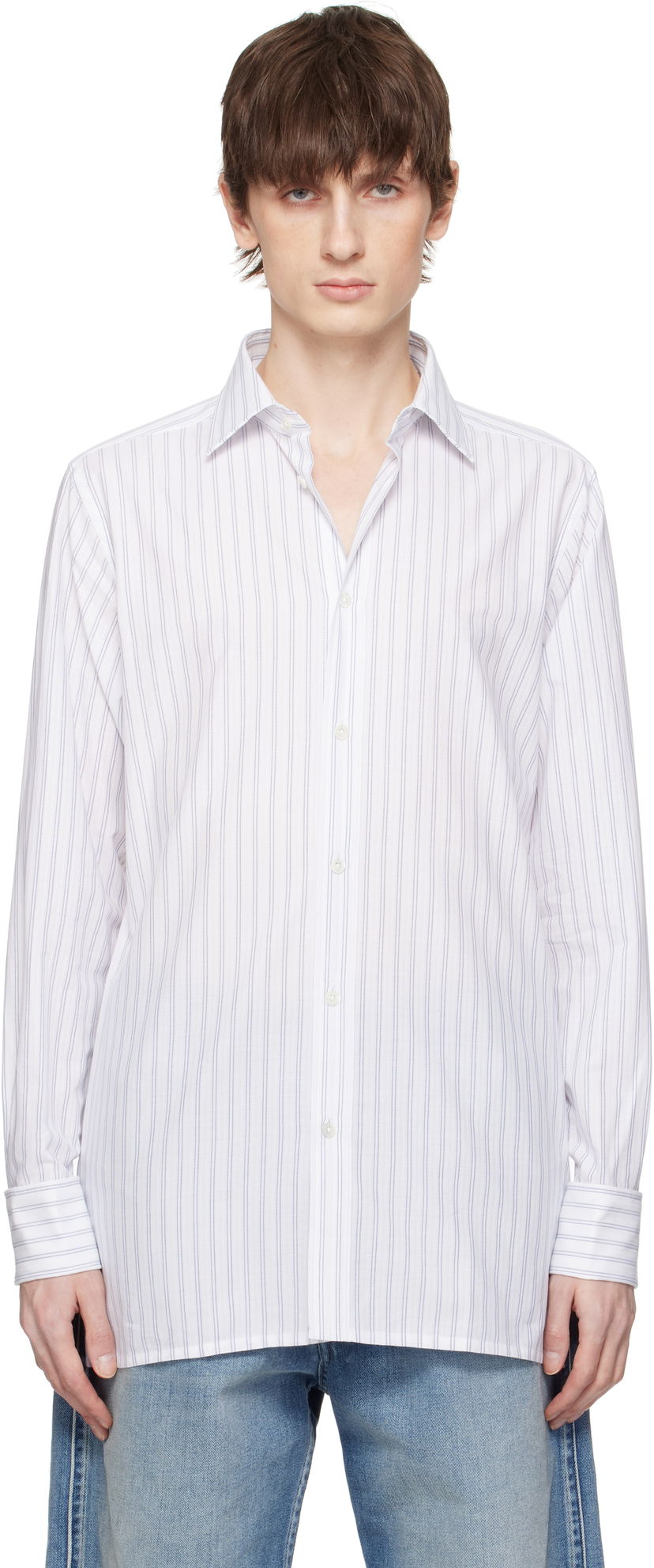 Srajce Maison Margiela Maison Margiela Striped Long-Sleeved Shirt Bela | S50DT0048 M35280