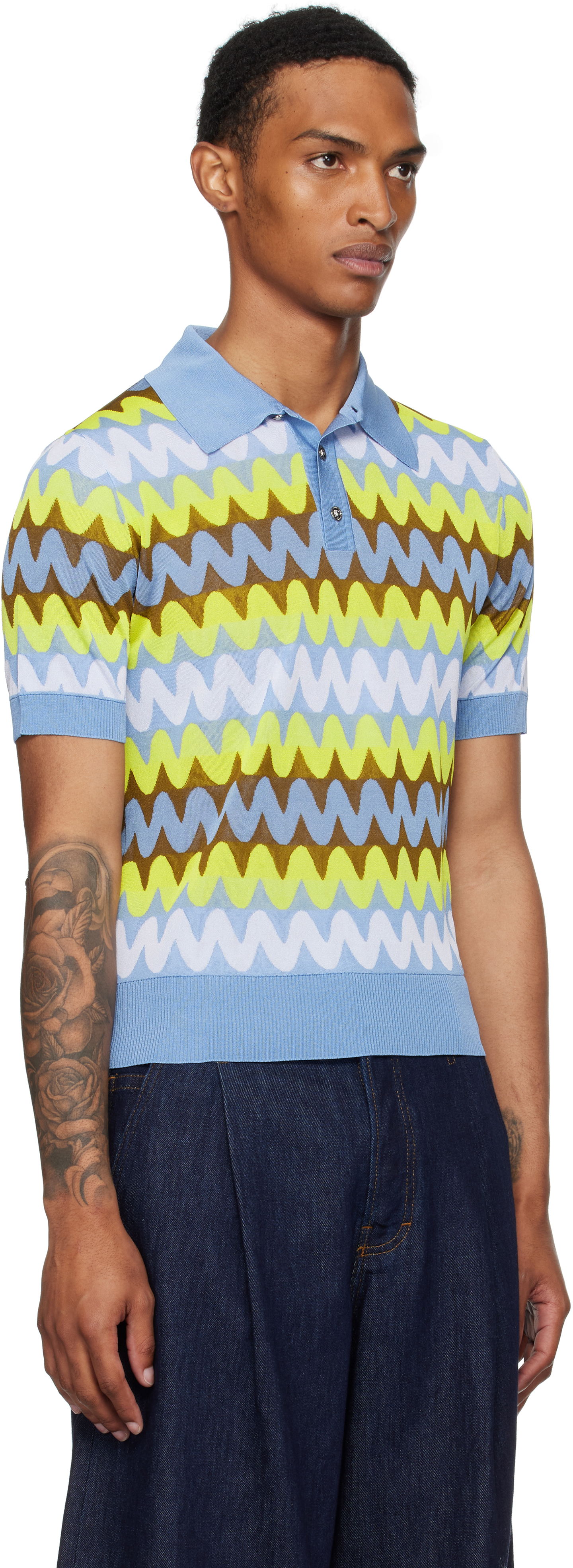 Polo majica Versace Versace Wave Knit Polo Modra | 1019862_1A14045, 1