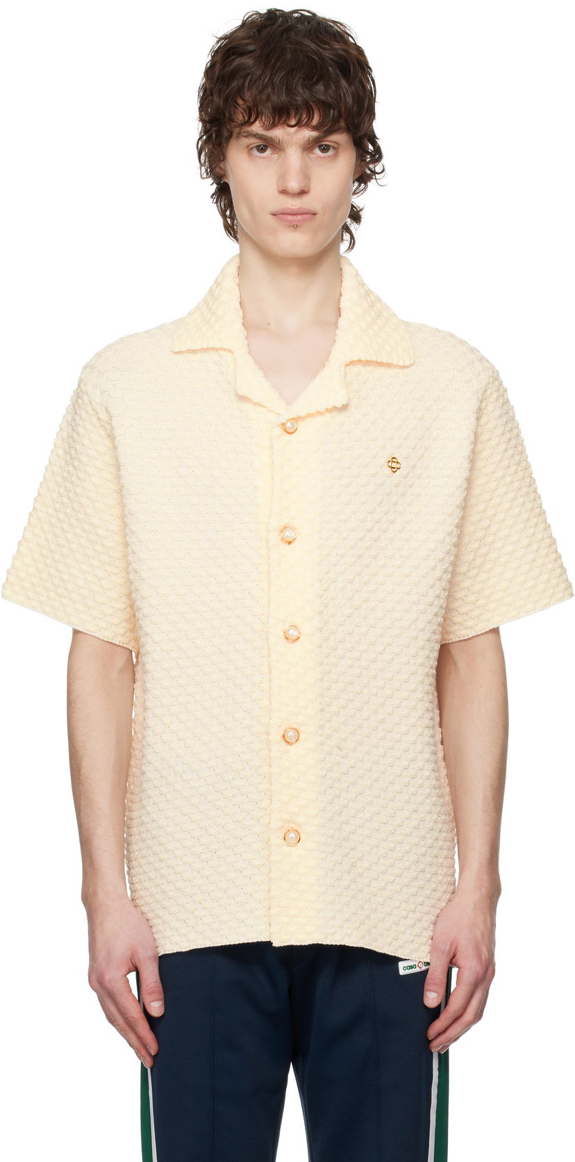 Srajce Casablanca Casablanca Textured Knitted Short Sleeve Button-Up Shirt Bež | MPS25-KW-881-01