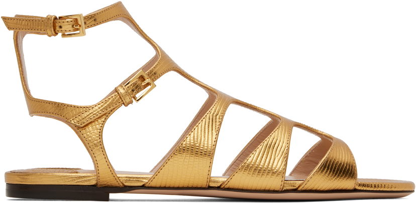 Nega čevljev Tom Ford TOM FORD Laminated Lizard Print Sandals Kovinski | W3630-LCL232G